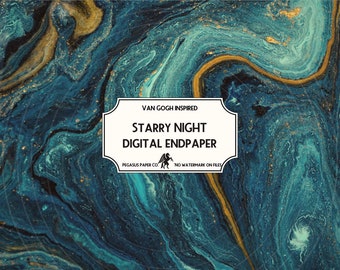 Starry Night Endpaper digital download marbled paper Van Gogh Sky for Junk Journals