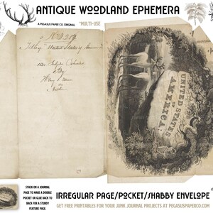 Woodland Journal Mail Ephemera - une page ou une poche d’enveloppe victorienne multi-usage imprimable pour votre journal de pacotille