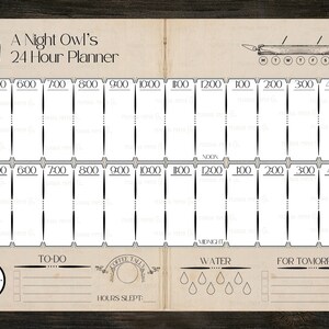 Daily Planner A Night Owl's 24 Hour Planner printable JPG PNG A4 horizontal and vertical with Low Ink junk journal page spread image 8