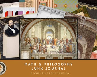 Dark Academia Junk Journal Kit VINTAGE MATH Journal with philosophers, philosophy journal, vintage ephemera, Plato, Euclid, Isaac Newton