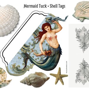 Paquete complementario MERMAID Junk Journal - Imágenes imprimibles para Scrapbooking Decoupage - Conchas y sirenas imprimibles para collage de papel