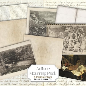 ANTIQUE Deuil Junk Journal Pack - Digital Download Grief Journal Ephemera Bookmarks Tucks Pockets Journaling Cards gothique or noir