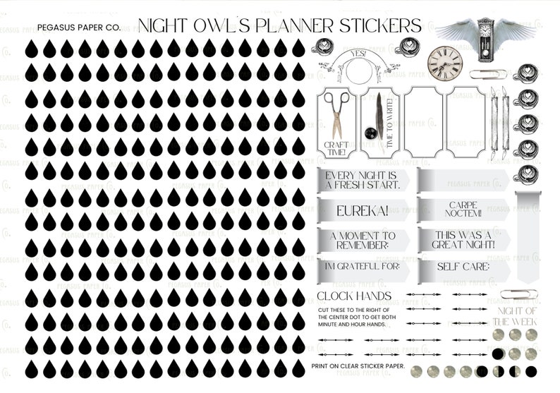 Daily Planner A Night Owl's 24 Hour Planner printable JPG PNG A4 horizontal and vertical with Low Ink junk journal page spread image 5