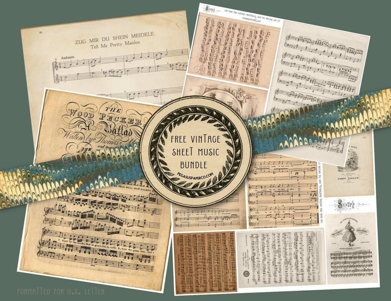 Sheet Music Collage Printables 4 Pages of Vintage Musical Ephemera for Digital Download image 1