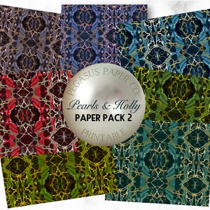 Pearl and Holly Paper Pack 2 Papel de regalo imprimible y jaspeado Descarga digital Christmas Junk Journal Blue Green Gift DIY Card Kit