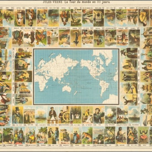 Julio Verne Papel digital alrededor del mundo en 80 días Arte del cartel francés imprimible