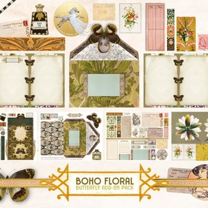 Kit de journal indésirable floral papillon bohème : éphémères imprimables (téléchargement numérique)