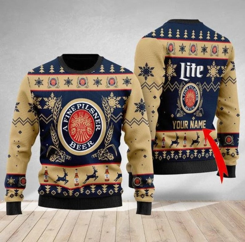 Personalized Miller Lite Ugly Christmas Sweater Xmas Sweater Etsy