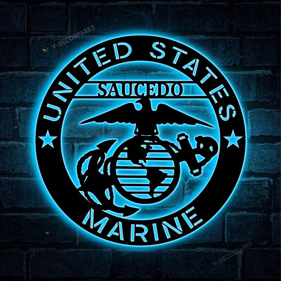Personalized US Marine Corps Metal Sign With LED Lights Usmc Etsy