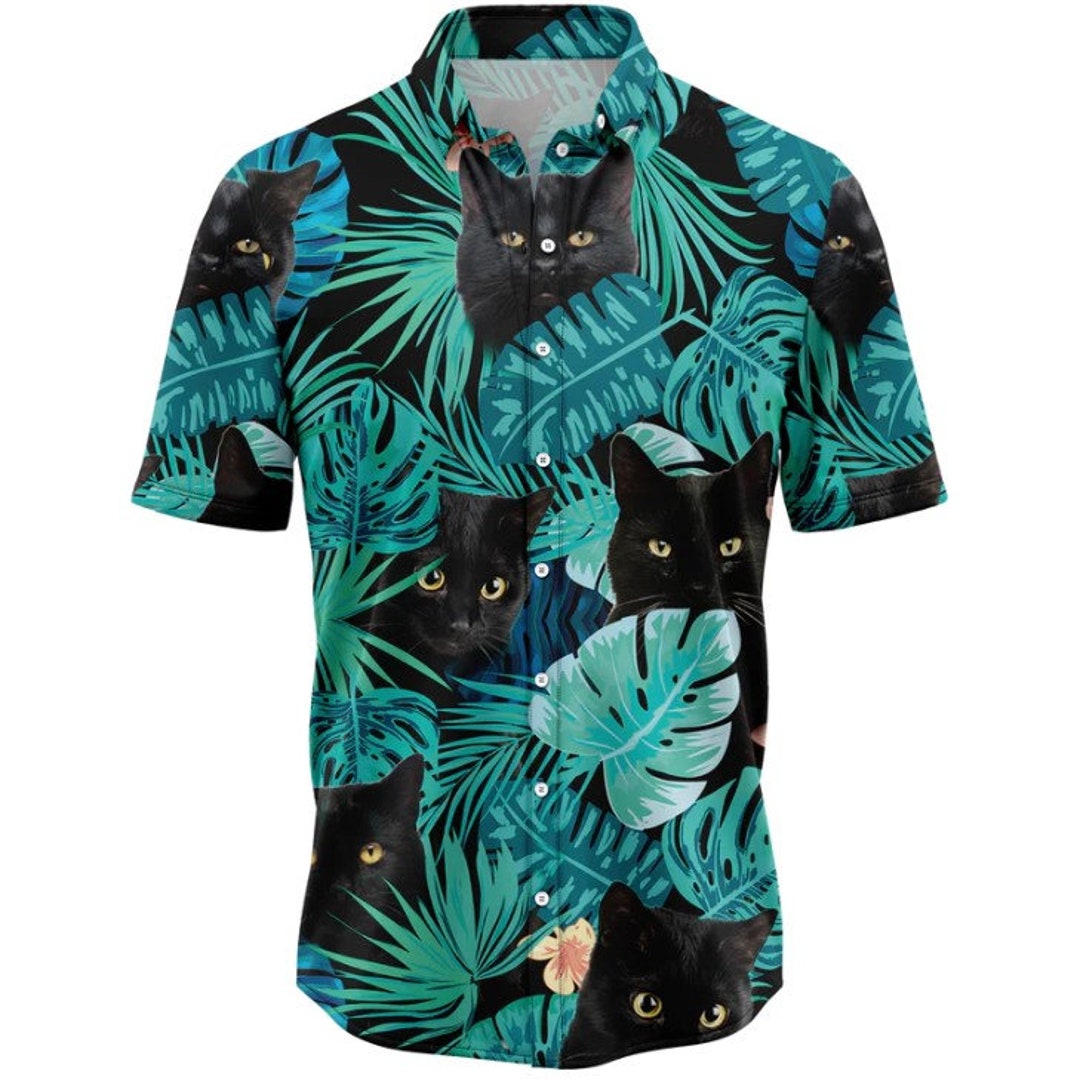 Black Cat Hawaiian Shirt Summer Shirts Cat Lovers Funny Etsy