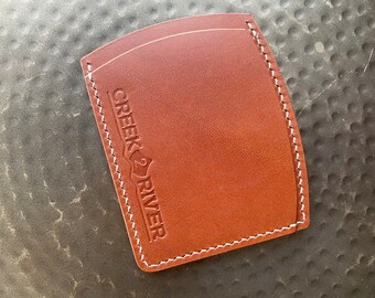 Tan leather wallet for cards and cash | Handmade, Hand Stitched, Italian Leather, Front Pocket, Thin | Original minimalist design