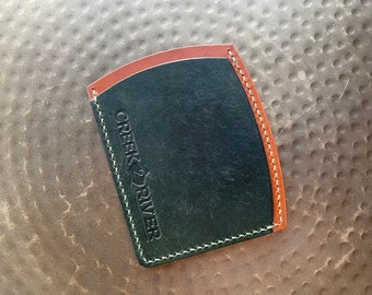 Handmade Leather Minimalist Wallet, Hand Stitched, Italian Leather - Bourbon and Pine