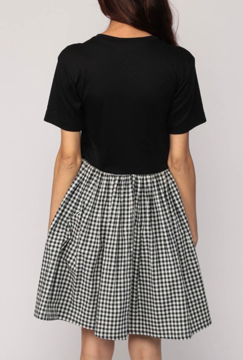 Vintage Gingham Babydoll Dress Black & White 80s Button up Etsy