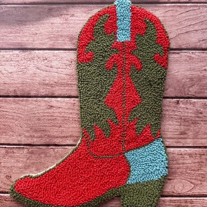 Mother's Day Gift, Tufted Wall Hanging, Punch Needle Wall Art, Cowgirl Cowboy Boot, Handmade New Western Boho Home Decor, image 4