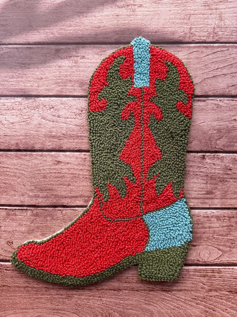 Mother's Day Gift, Tufted Wall Hanging, Punch Needle Wall Art, Cowgirl Cowboy Boot, Handmade New Western Boho Home Decor, image 4