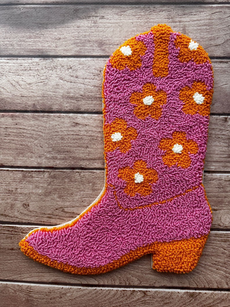 Mother's Day Gift, Tufted Wall Hanging, Punch Needle Wall Art, Cowgirl Cowboy Boot, Handmade New Western Boho Home Decor, image 5