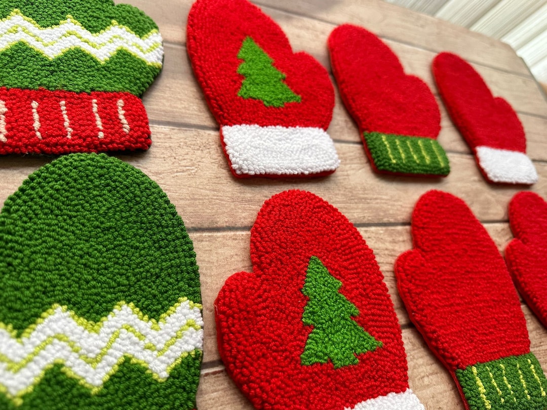 Punch Needle Christmas Gloves Coffee Mug Rug Tufted Etsy