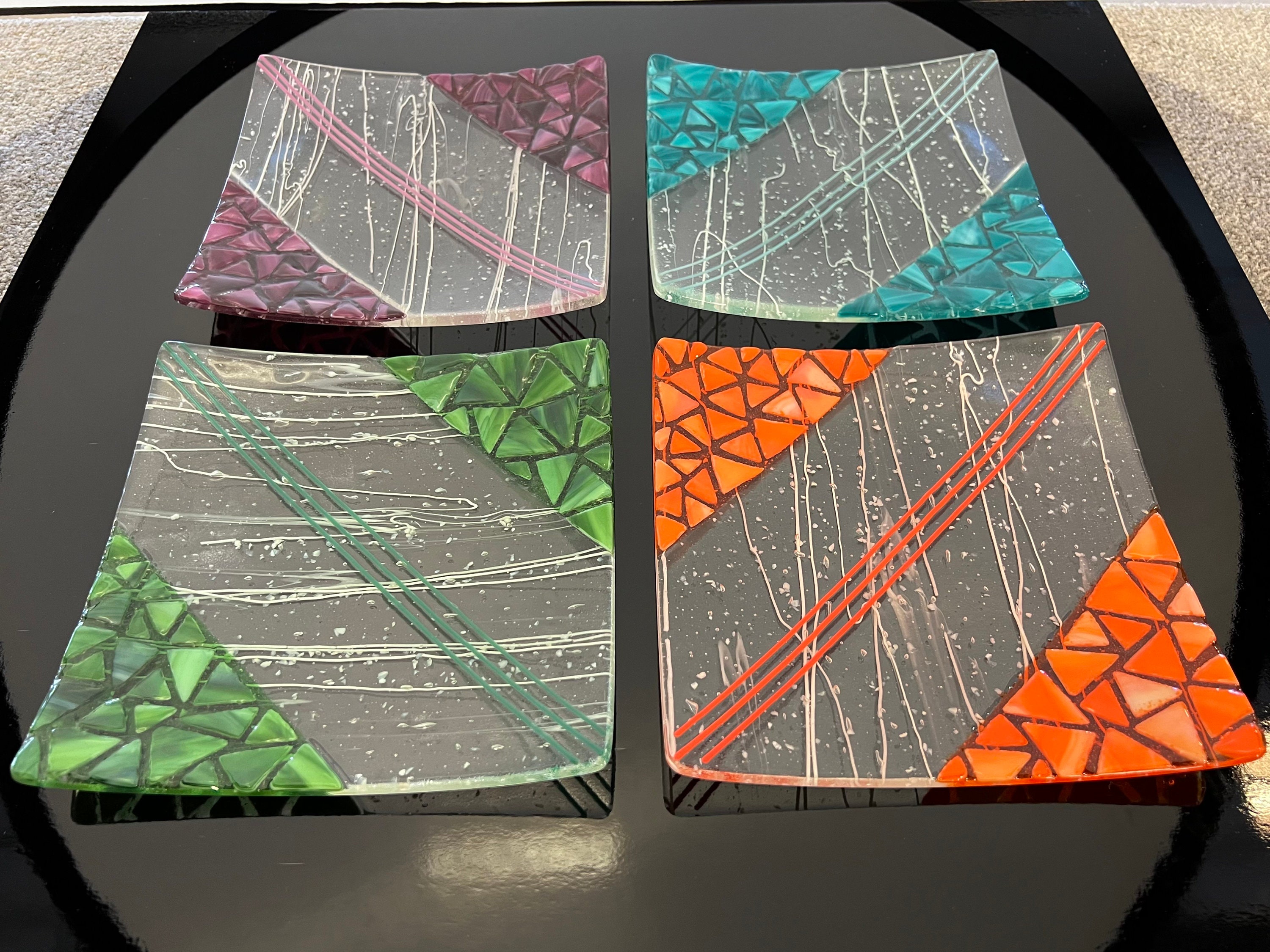 Handmade Fused Glass Art Dish- Mosaic Style, Abstract Plate for ...