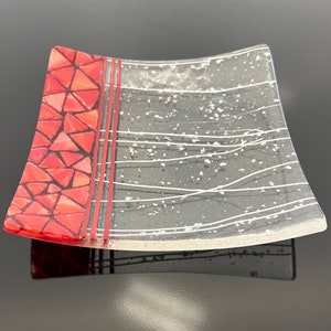 Handmade Fused Glass Art Dish- Mosaic Style, Abstract Plate for Decoration