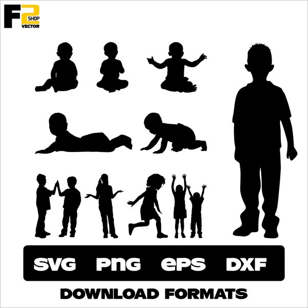 Kids and Babies Svg | Baby Svg | Children Silhouette | Cute Baby Svg | Kids Clipart | Baby Png