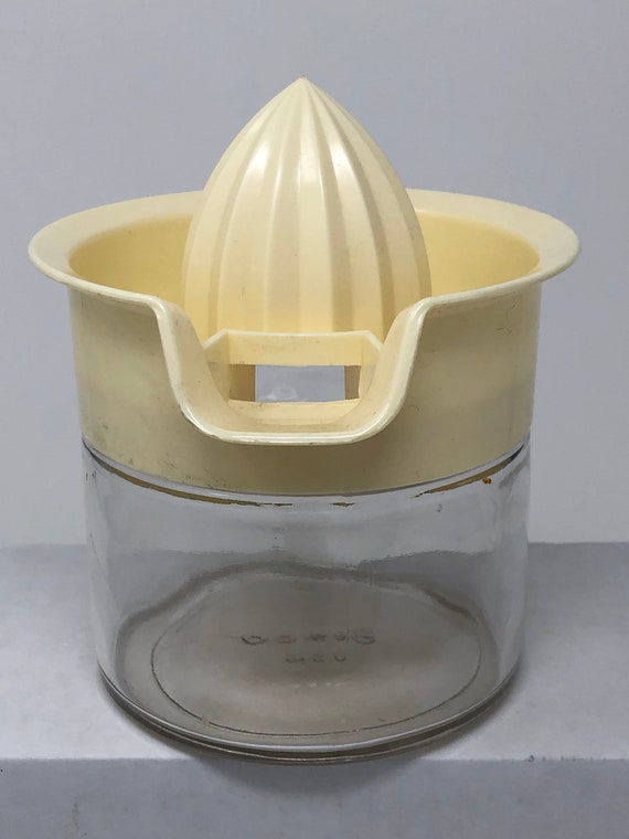 1970s Vintage GEMCO Small Glass Juicer The Juice Press with Citrus Fruits Design
