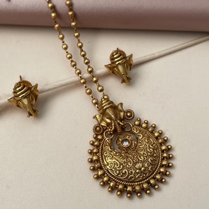 Nysaa antique Matt Gold plated temple jewelry | Gold plated necklace set | Gold plated GaneshJi necklace set | Ganesh Charurthi Special