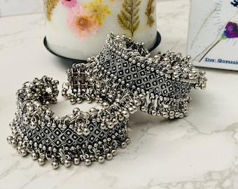 Oxidised ghungaroo cuff bracelet | Oxidised ghungaroo bangles| adjustable |