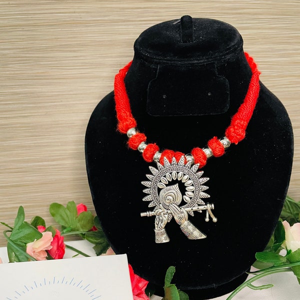 Oxidized thread necklace|Bollywood Necklace | Navratri jewelry | Indian haathi necklace | Adjustable length