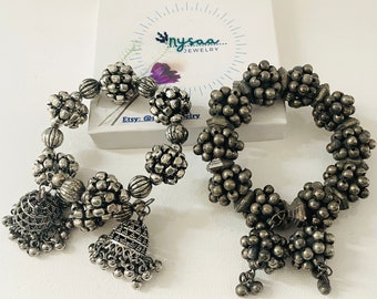 Black Oxidised cuff bracelet |Oxidized Gajra | Oxidised adjustable bracelet | Oxidised hair accessory | adjustable |
