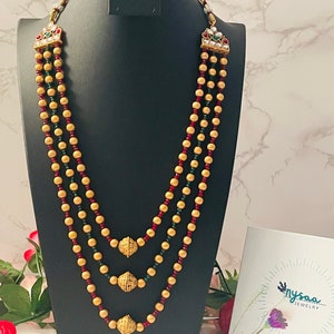 Traditional Handcrafted Golden beads Long matar mala Necklace Earring –  Indian Designs