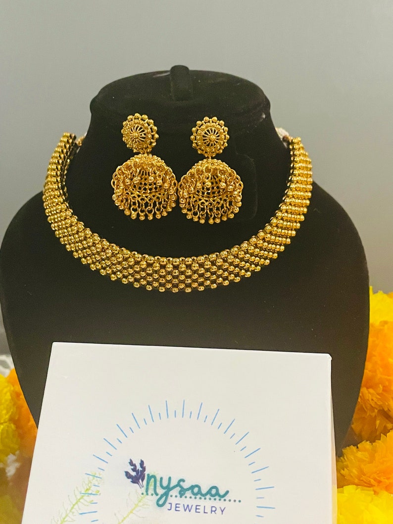 Traditional Indian Choker Necklace Gold Plated Maharashtrian Etsy