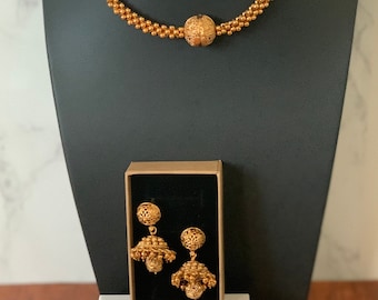 Traditional Indian Choker Necklace |  Gold Plated Maharashtrian Thushi |Thushi with earrings | Maharashtrian Jewelry| Indian Wedding Jewelry