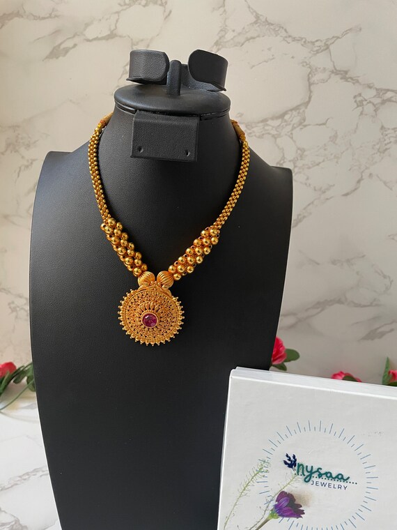 Traditional Indian Choker Necklace Gold Polish Maharashtrian