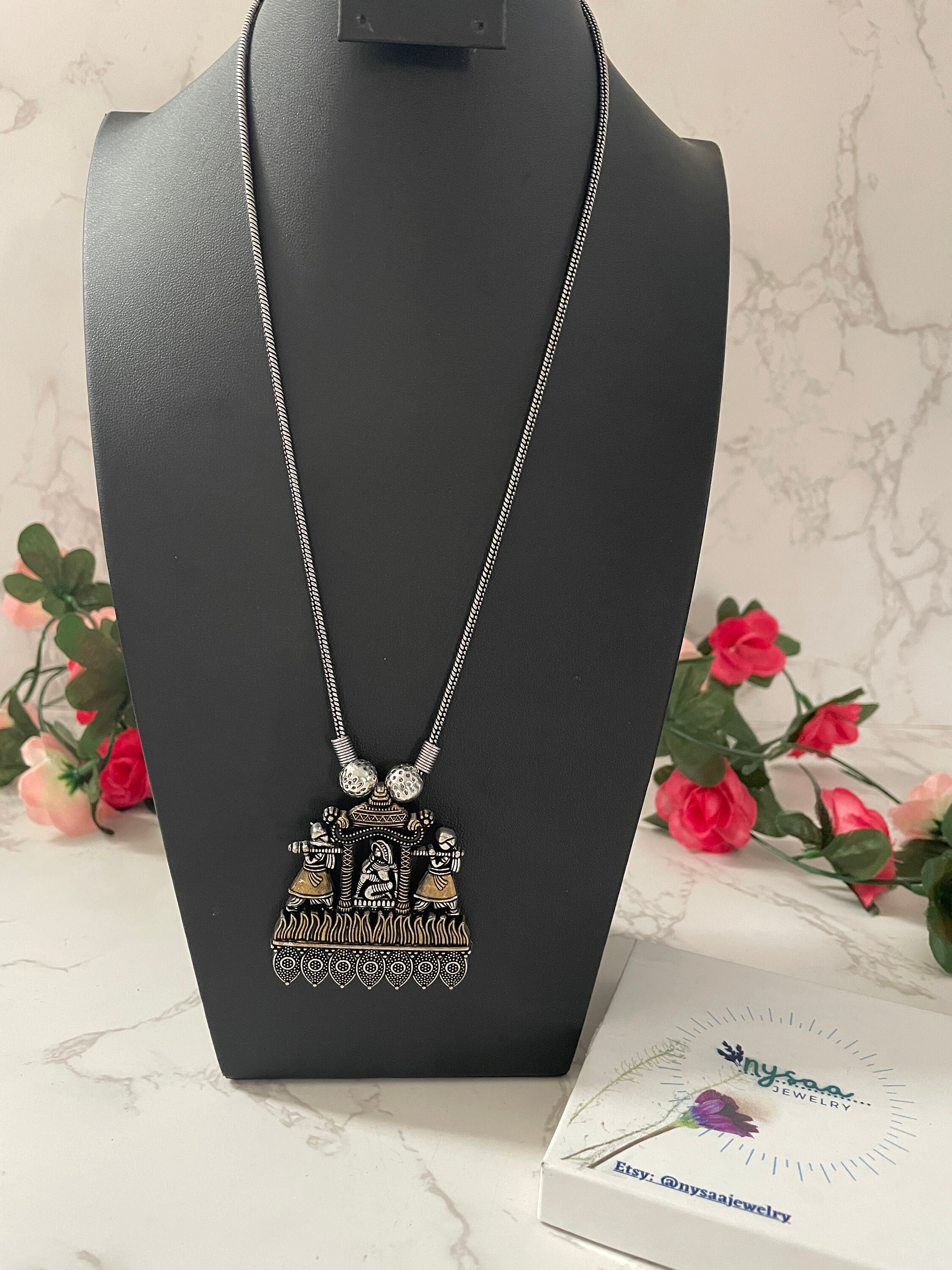 Long Oxidised Necklace Oxidised Mala Indian Oxidised Jewelry Set Oxidized Necklace