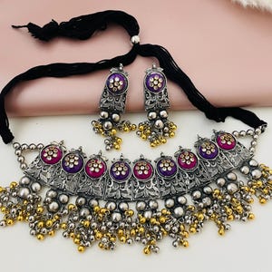 Oxidized Ghungaroo Choker Earrings: Bollywood Navaratri Jewelry