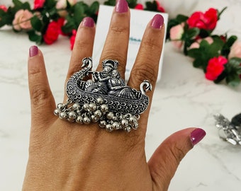 Big Oxidised statement rings |Oxidized Silver Ring | Radha Krishna, Bride n  groom , basuri  Oxidised rings |