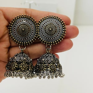 Oxidized Dual Tone Jhumka Earrings: Traditional Indian Jewelry