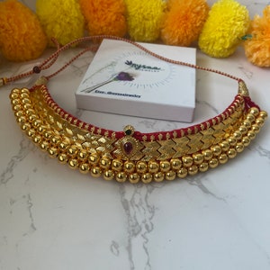 Mahalaxmi vajratik | Maharashtrian Thushi necklace | Micro Gold plated thushi necklace |