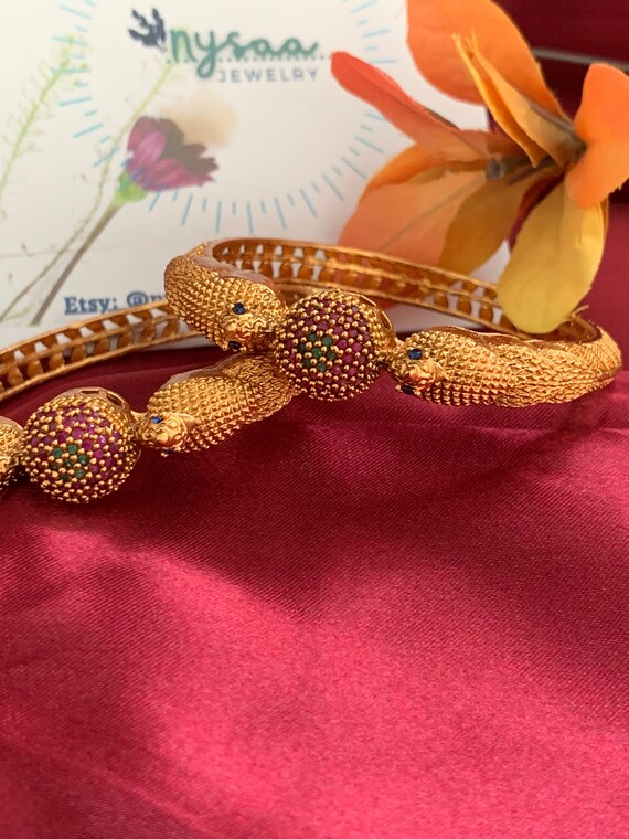 Gold Plated Indian Bangles: Ruby Green Minakari S… - image 1