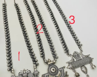 Oxidized Silver Long Necklace: Indian Navratri Jewelry