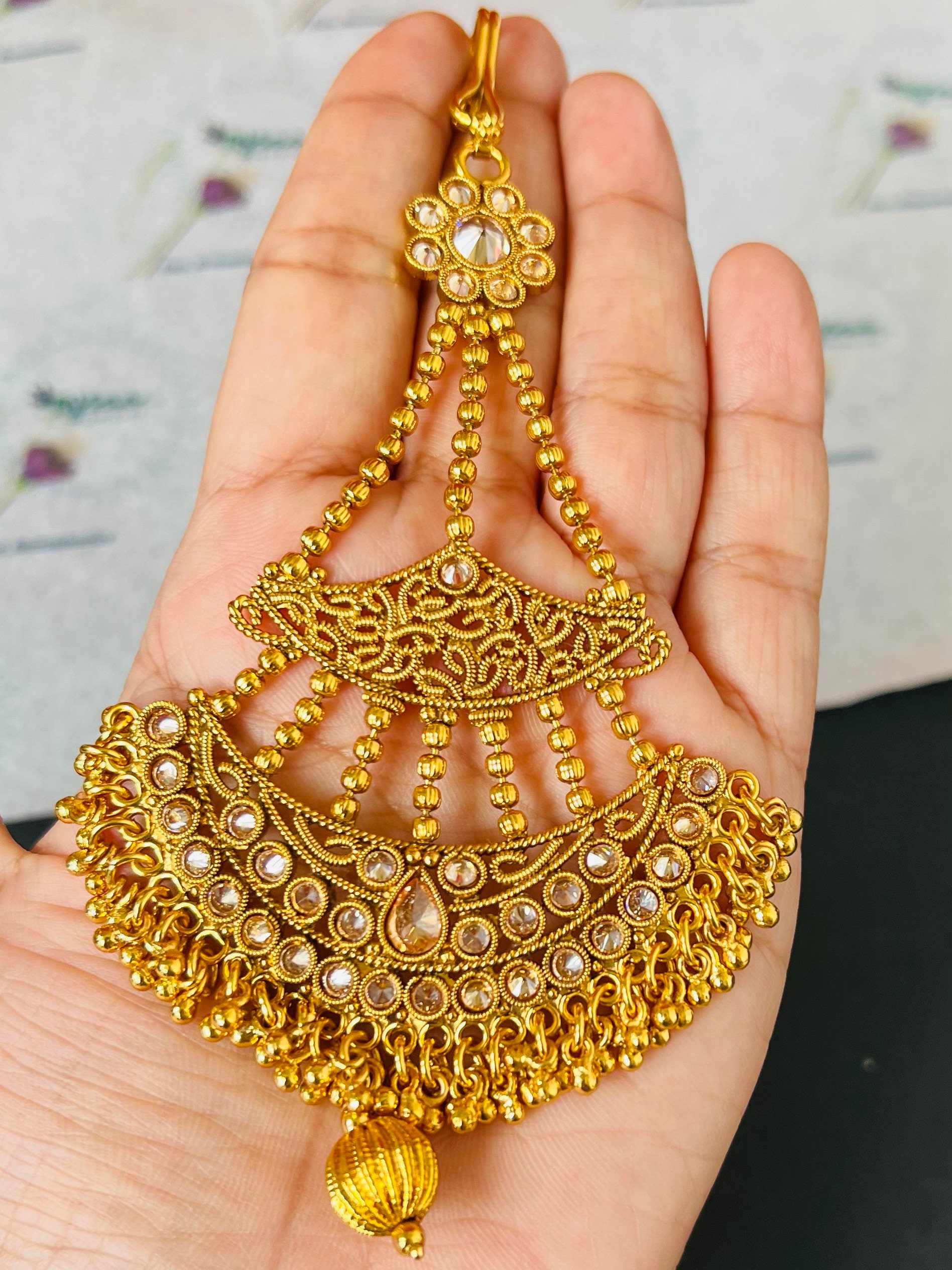 Indian Pakistani Bollywood Bridal Kundan Golden Head Hair Jhoomar Passa  Jewelry - AbuMaizar Dental Roots Clinic