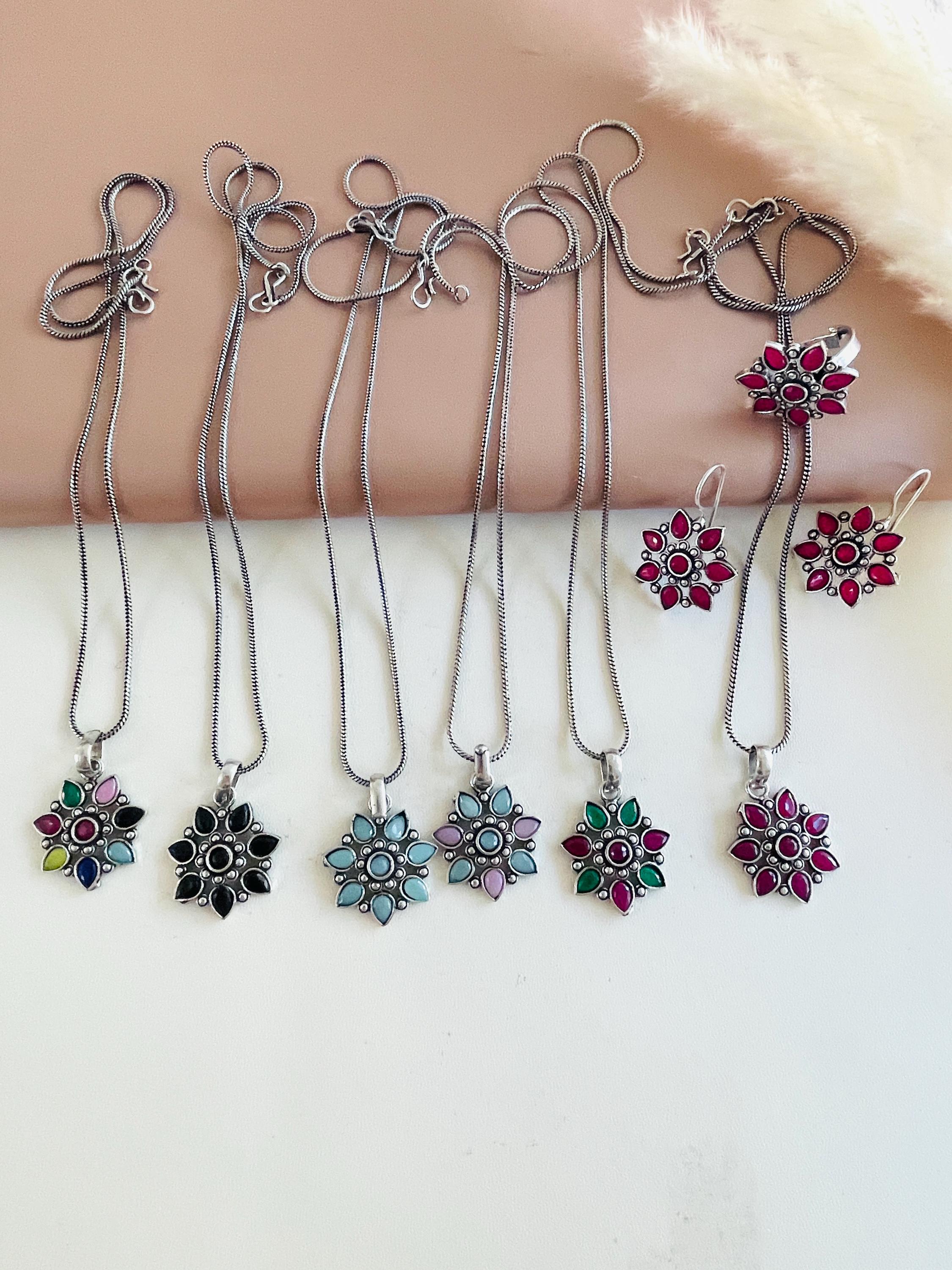 Long multicolor Oxidised necklace set| Oxidised necklace with earrings , ring  | Indian Oxidised jewelry set | Oxidized Necklace
