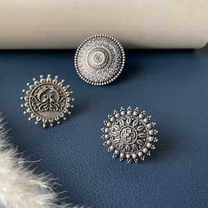 Big Oxidised circular ring |Adjustable rings | Silver Oxidised big ring