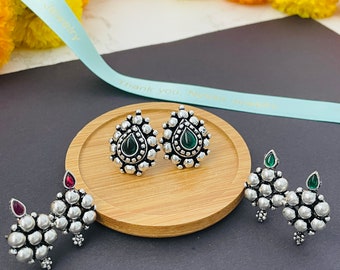 Kemp Stud Earrings: Silver Lookalike, Indian Oxidized Jewelry