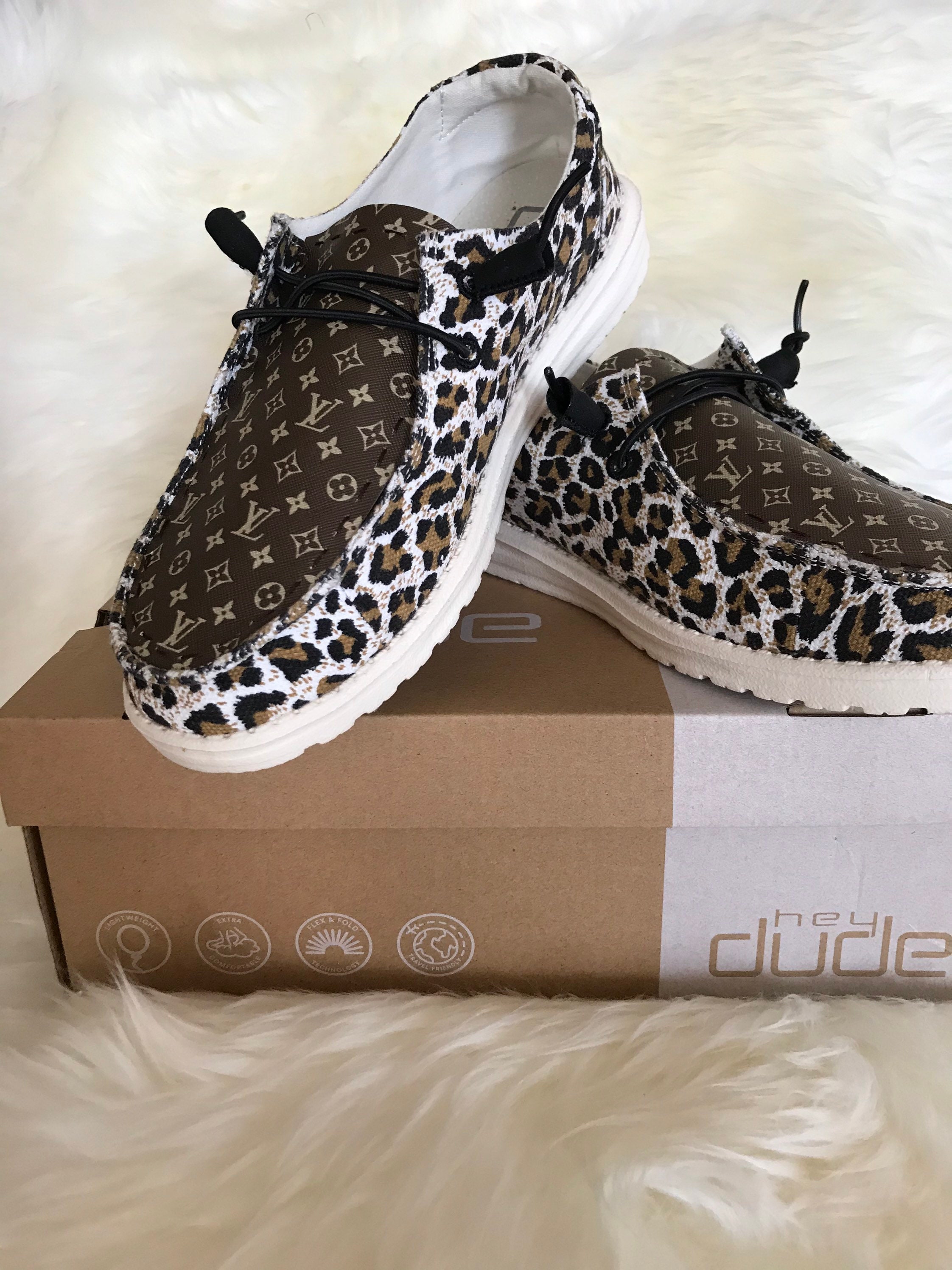 Custom Hey Dudes Cheetah With LV Faux Tops 