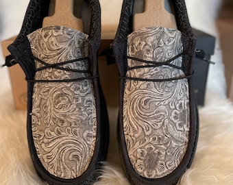 Men's Black Shoes with Grey Faux Leather