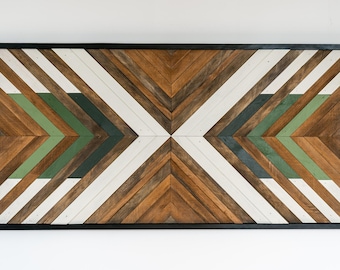 Cuadro decorativo de madera reciclada – Diseño geométrico moderno (48x24)