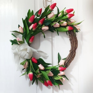 Summer wreath spring wreath Large tulip door wreath Front door wreath