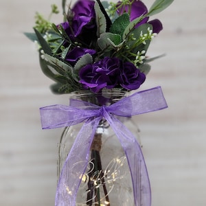 Violet Rose Lighted Mason Jar Centerpiece, Wedding Centerpiece, Event Centerpiece, Wedding Decor, Farmhouse Wedding, Shower Decorations