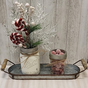 Classic Candy Cane Christmas Mason Jars and Tray, Holiday Table Centerpiece, Party Event Decor, Winter Wedding, Seasonal Gift